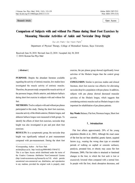 (PDF) Comparison of Subjects with and without Pes Planus during Short Foot Exercises by ...