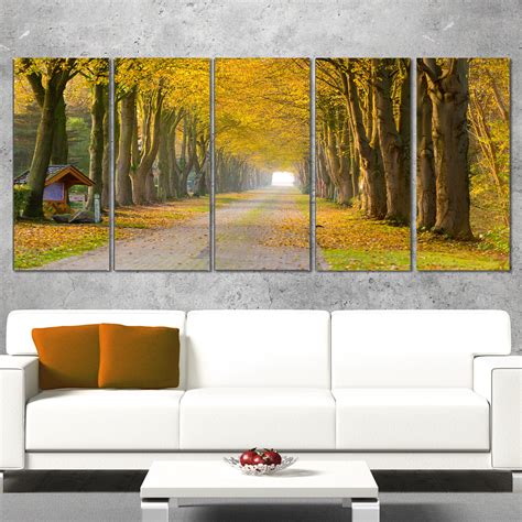 DesignArt Country Road Below Yellow Trees 5 Piece Wall Art on Wrapped ...