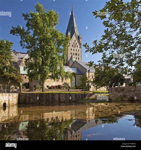 Paderborn Cathedral with well of river pader, Paderborn, North Rhine ...