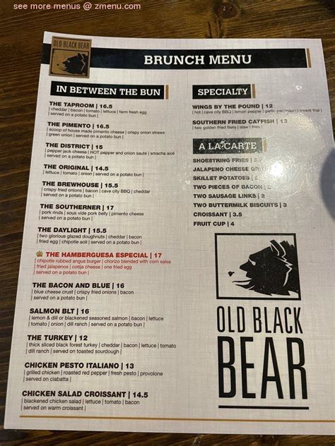 Online Menu of Old Black Bear Brewing Company Restaurant, Madison ...