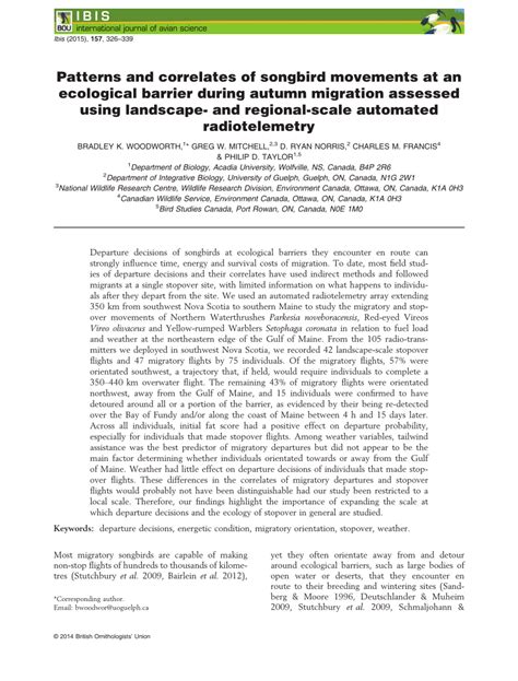 (PDF) Patterns and correlates of songbird movements at an ecological ...