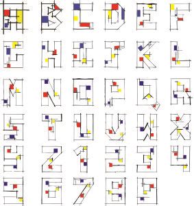 De Stijl font | Mondrian art, Typography alphabet, Mondrian