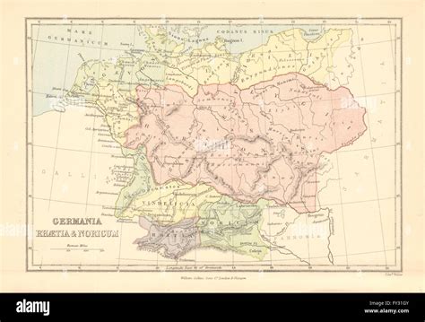 ANCIENT GERMANY. 'Germania Rhaetia & Noricum'. Roman provinces, 1876 old map Stock Photo - Alamy