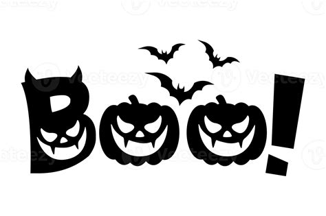 Boo. Halloween boo, flat words with pumpkin and bats 23529176 PNG