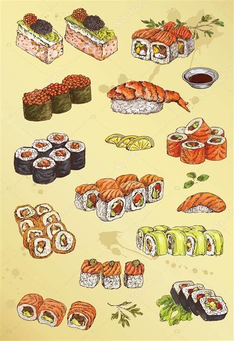 Download - Hand drawing sushi — Stock Illustration | Sushi drawing, Japanese food illustration ...