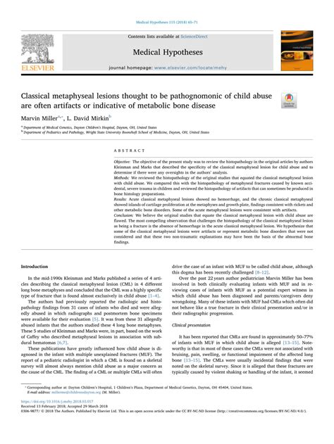 (PDF) Classical Metaphyseal Lesions Thought to Be Pathognomonic of Child Abuse Are Often ...