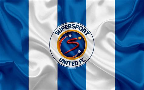 Download wallpapers SuperSport United FC, 4k, logo, blue white silk ...