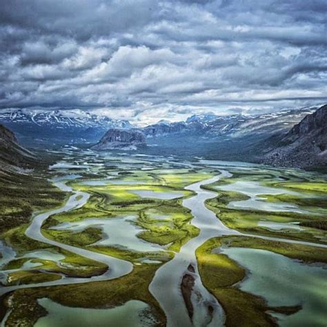 Sarek National Park in Lapland covers 1,970 km2 in the Scandinavian Alps, with 19 peaks over ...