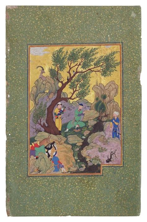 King Jamshid writes on a rock. The painting, Safavid Isfahan, circa ...