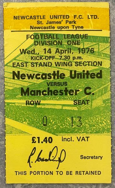 1975/76 ORIGINAL DIVISION ONE TICKET NEWCASTLE UNITED V MANCHESTER CITY ...