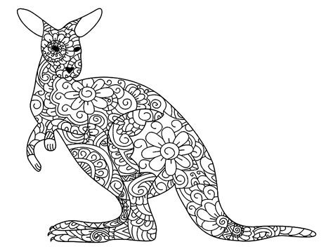 Flowery Kangaroo - Kangaroo Coloring Pages for Kids