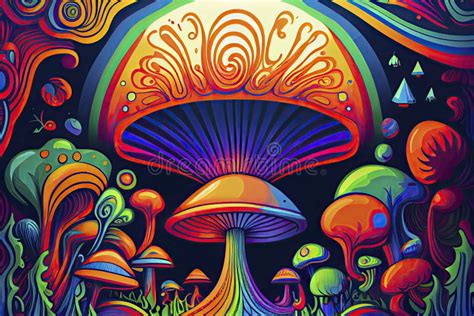 Psychedelic Trippy LSD or Magic Mushrooms Hallucinations Hippie Concept ...