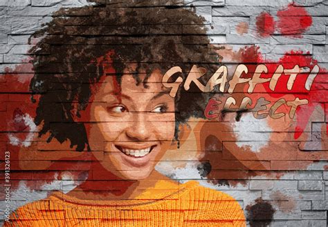 Graffiti Photo Effect on Brick Wall Texture Mockup Stock Template | Adobe Stock