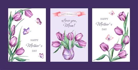 Free Vector | Watercolor greeting cards collection for mother's day celebration