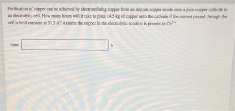 Solved Purification of copper can be achieved by | Chegg.com