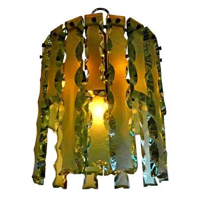 Italian Fontana Arte Style Hall Entry Glass Pendant For Sale at 1stDibs
