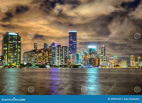 Miami Florida City Skyline at Night Stock Photo - Image of cityscape ...