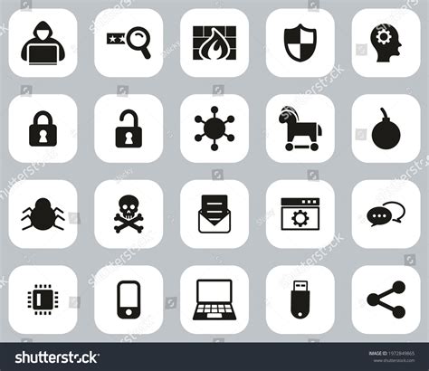 Hacker Icons Black White Flat Design Stock Vector (Royalty Free) 1972849865 | Shutterstock