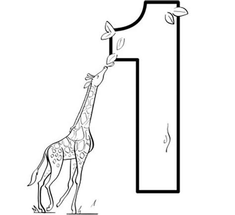 Number 1 with a giraffe coloring page - Download, Print or Color Online for Free