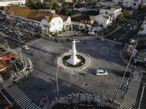 Aerial view of Tugu Jogja or Yogyakarta Monument, Indonesia. Yogyakarta, Indonesia - April, 2021 ...