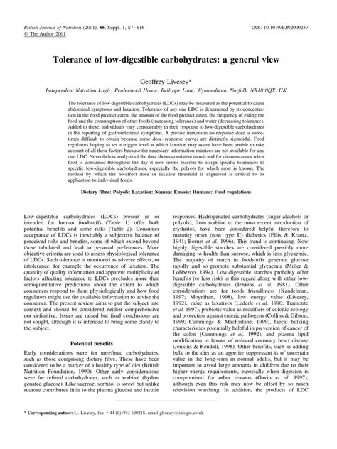 (PDF) Tolerance of low-digestible carbohydrates: A general view