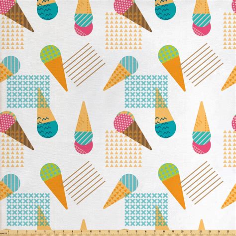 Ice Cream Fabric by The Yard, Pattern in Scandinavian Style Cones with ...