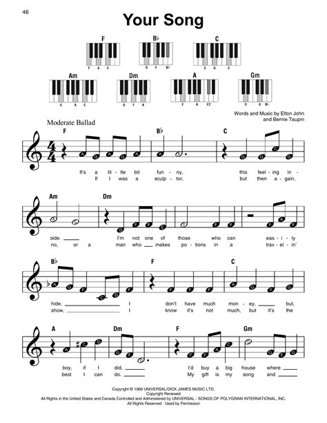 Your Song by Elton John Sheet Music for Super Easy Piano at Sheet Music Direct