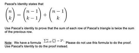 Solved Pascal's Identity states that ©) - C++1)() k - 1 Use | Chegg.com