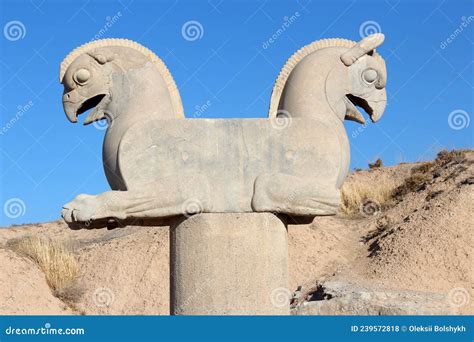 The Ruins of Ancient Persian Capital Persepolis. Huma Bird Capitel Stock Photo - Image of view ...