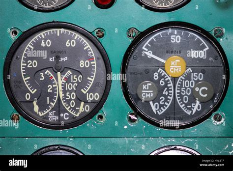 Detail of a old airplane cockpit The instrument panel of the Tu-154M ...