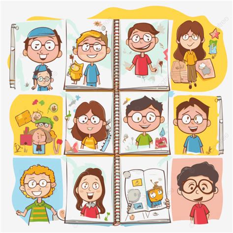 Yearbook Clipart Various Children With Photos In An Open Book Cartoon ...