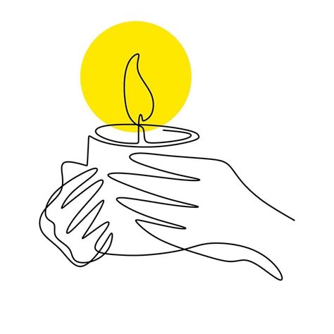 Continuous one line drawing of a hand holding burning candle. Human ...