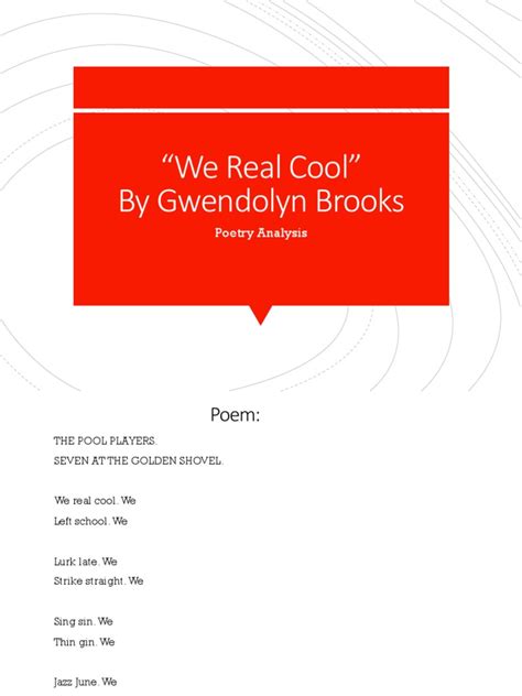 We Real Cool | PDF | Poetry