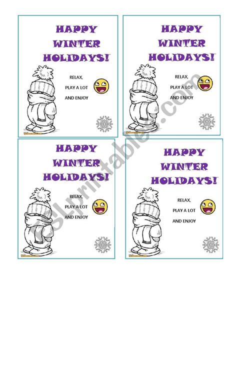 HAPPY WINTER HOLIDAYS CARDS - ESL worksheet by Falak9