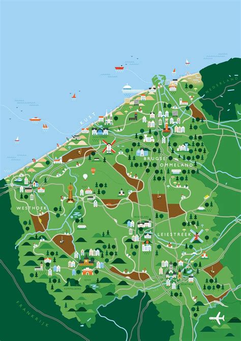 West-Flanders - Belgium. | Cartes illustrées, Cartographie, Image voyage