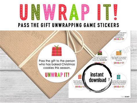 Christmas Pass the Gift, Group Unwrapping Game Stickers, Pass the Parcel Prompts, Unwrap the ...