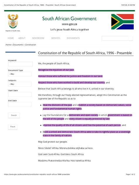 Constitution of The Republic of South Africa, 1996 - Preamble - South ...