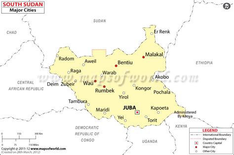 South Sudan Cities Map, Major Cities in South Sudan