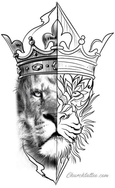 Realistic lion with crown tattoo photos