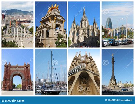 Collage with Famous Landmarks in Barcelona, Spain Editorial Stock Photo - Image of historical ...