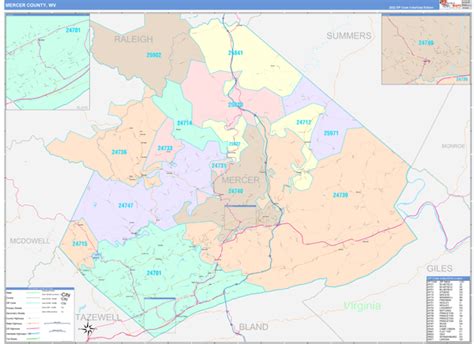 Mercer County, WV Wall Map Color Cast Style by MarketMAPS - MapSales