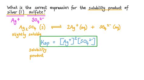 Question Video: Formulating a 퐾_sp Expression for a Silver(I) Sulfate Solution | Nagwa