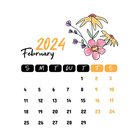 Februari 2024 Kalender Bulanan Bunga Vektor, Kalender 2024, Kalender Bunga Februari, Februari ...