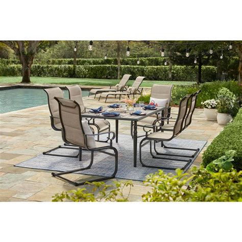 Hampton Bay Glenridge Falls 7-Piece Metal Outdoor Dining Set with Wood ...