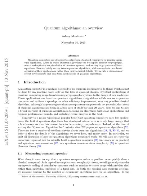 Quantum Algorithms An Overview | PDF