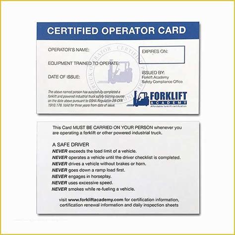 Forklift Certification Wallet Card Template Free Of forklift Training Cards ...