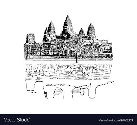 Hand drawn sketch of angkor wat temple Royalty Free Vector