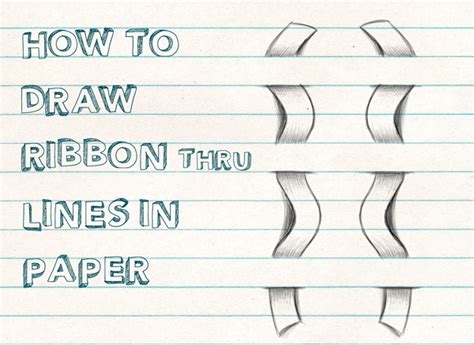 How to Draw Optical Illusion for Kids - Draw a Ribbon Woven Through Notebook Lined Paper - Easy ...