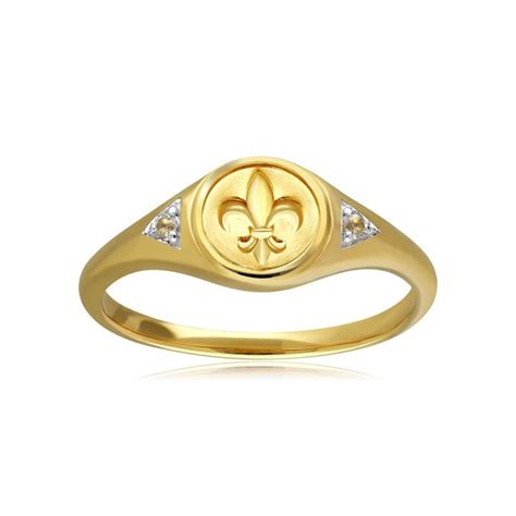 ECFEW™ White Topaz Fleur De Lis Signet Ring In 9ct Yellow Gold | Signet ...