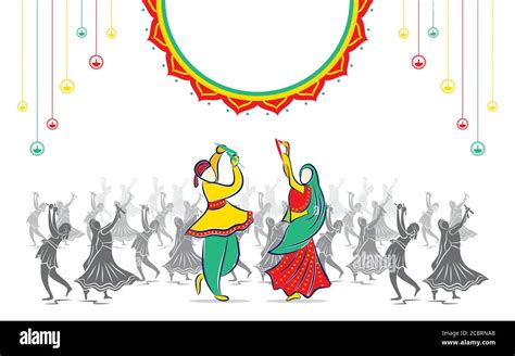 vector illustration of creative Navratri Graba mahotsav poster design, Indian couple playing ...